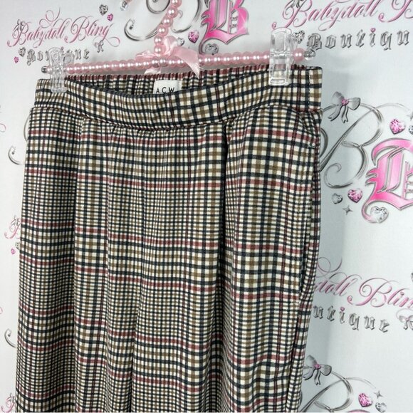 A.C.W. Pants cuffed bottom stripes picnic style Plaid Trousers - Picture 4 of 9